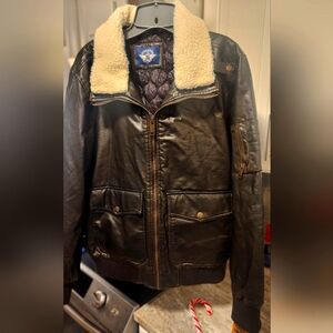 MEN'S DOCKERS LEATHER COAT WITH WOOL AROUND COLLAR